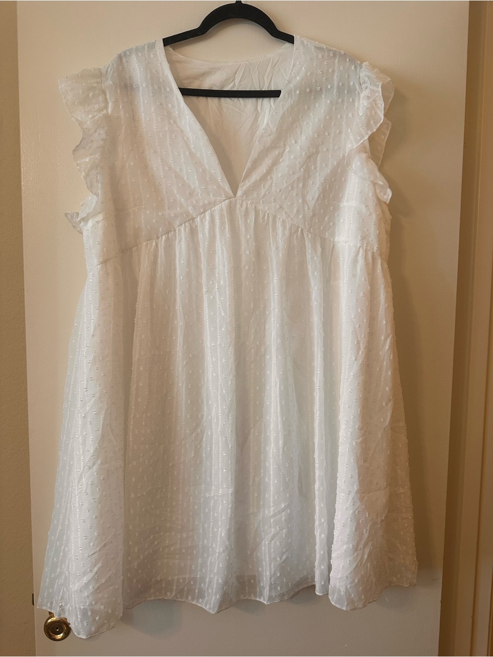 SHEIN White Swiss Dot V-Neck Ruffle Sleeve Tunic